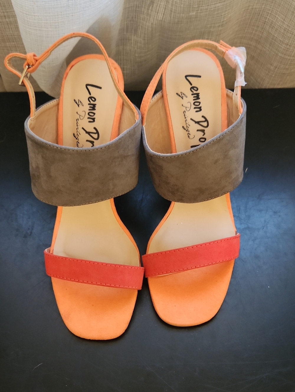 Privileged Two-Tone Orange & Gray Block Heel Sandals